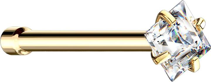 Actual product image Star Piercing Nasenstecker gerade vergoldet quadratischer Kristall silber gefasst (without brass, Surgical steel 316L)