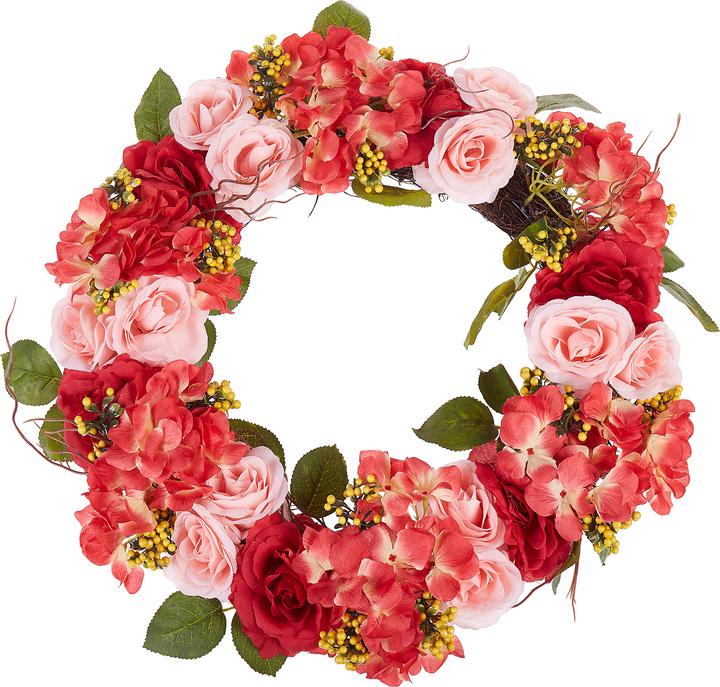 Produktbild Beliani Türkranz rot / rosa mit Kunstblumen ø 50 cm AGULO (10 cm)