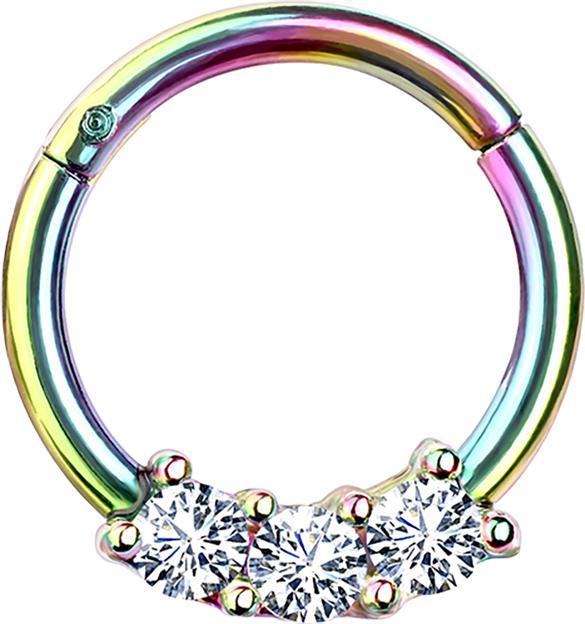 Star Piercing Micro Segmentring klappbar farbig drei Kristallen silber (Chirurgenstahl 316L, ohne Messing)