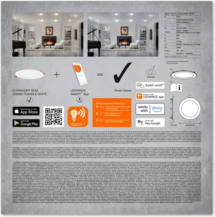 Immagine prodotto Ledvance Smart+ Downlight ultra sottile 225mm bianco 22w 2000 lumen WIFI TW IP20 (2000 lm)