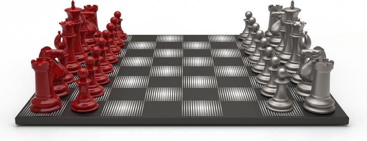 Produktbild Skyline Chess Schachspiel - Serie Stahl - Rot vs Silber - Gloss finish (with Wooden Gradient Square Board)