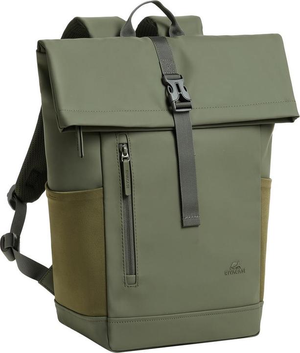 Immagine prodotto Rivacase Rolltop Eco Waterproof RPET PU Leather Backpack for Men and Women, Olive Green (17 l)