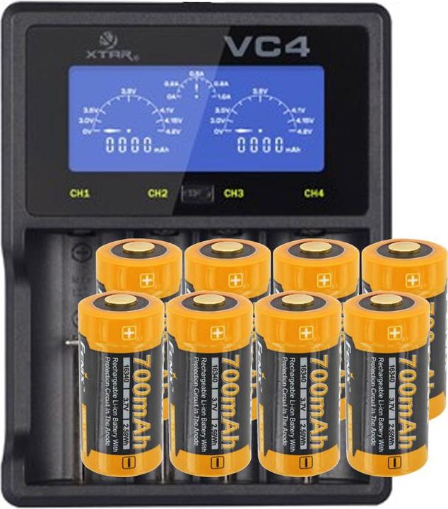 Image du produit Fenix Pile CR123A et chargeur rapide (8 pcs, CR123A, 760 mAh, Piles rechargeables + chargeur)