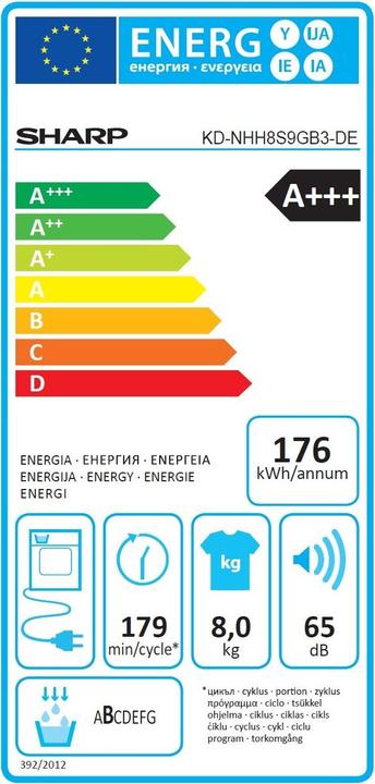 Etichetta energetica Sharp KD-NHH8S9GB3-IT (8 kg, A destra)