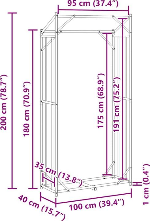 Produktbild VidaXL Brennholzregal mit Regenschutz 100x40x200 cm Verzinkter Stahl (100 x 40 x 200 cm)