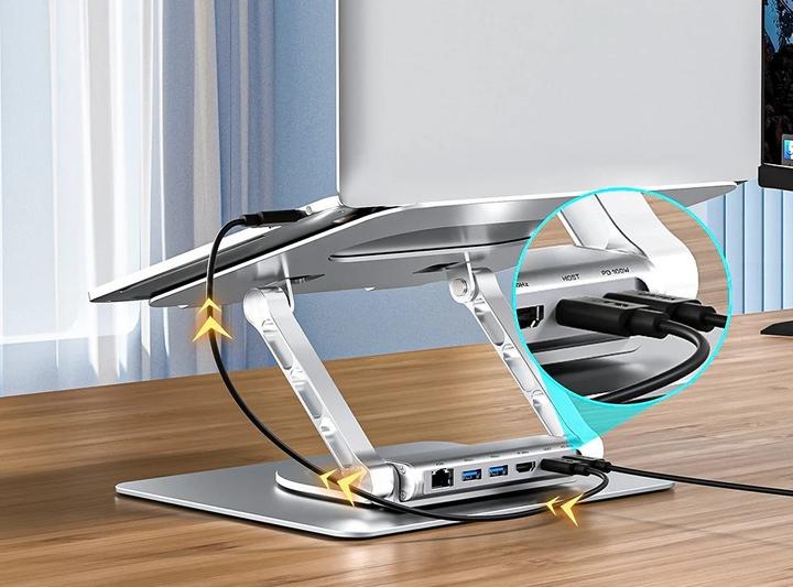 Productafbeelding Unitek PODSTAWKA POD LAPTOP + HUB USB-C HDMI 1.4 4K PD 100W (USB-C, 1 Havens)