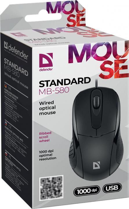 Produktbild Defender MAUS STANDARD MB-580 SCHWARZ OPTICAL 1000dpi 3P (Kabelgebunden)