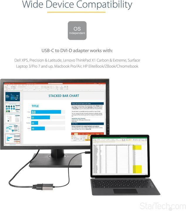 Actual product image StarTech USB-C to DVI Adapter - 0p - USB-C to DVI-D - USB-C Dongle - USB Type-C to DVI Monitor Adapter - (USB-C, 38 cm)