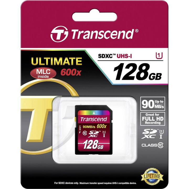 Produktbild Transcend SDXC Ultimate 600x (128 GB, SDXC, U1, UHS-I)