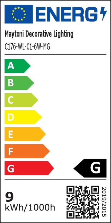 Etichetta energetica Maytoni Ios 176 LED Applique 9W Rotonda Oro Opaco Bianco Caldo (275 lm)