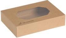 Actual product image Natureko Kageaeske top og bund L360xW250xH80mm pap/PLA med rude brun,50 set/krt (50 x)
