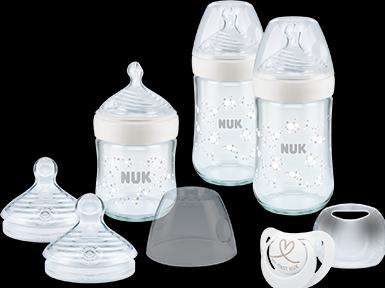 Actual product image NUK Nature Sense Glass Bottle Set, with Temperature Control Indicator, Teat and Genius Schnul...