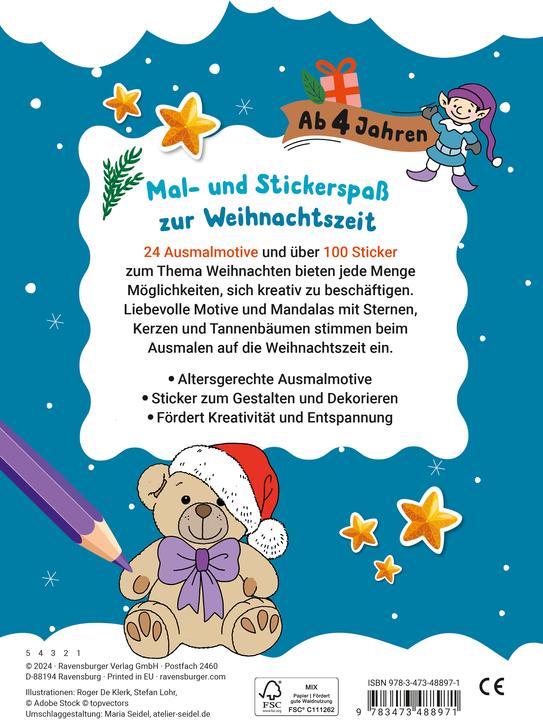Image du produit Ravensburger Mon cahier de coloriage de Noël préféré avec autocollants 4 ans et plus