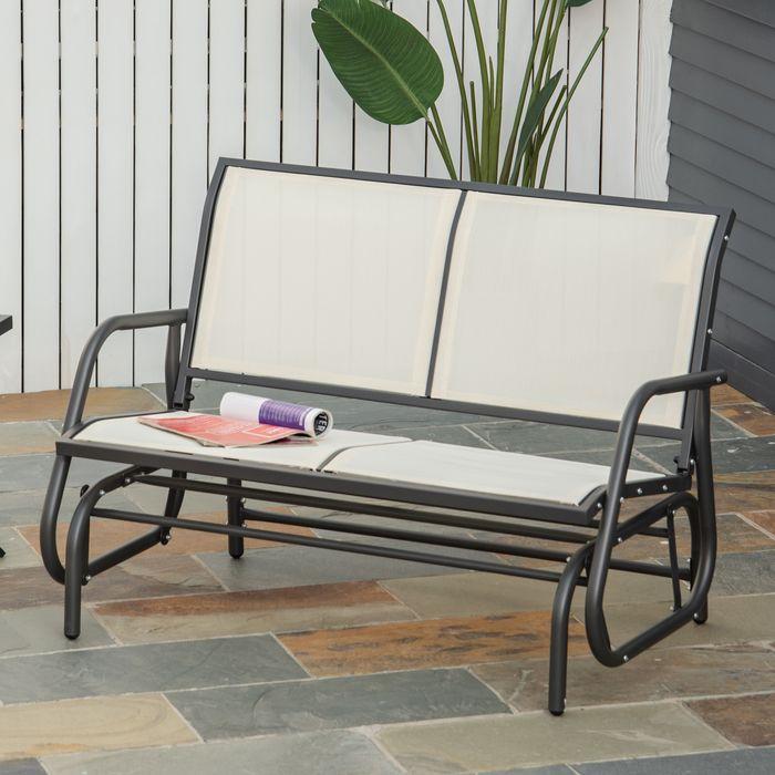 Image du produit Swisshandel24 Balançoire 2 places Banc de jardin Balançoire de jardin Banc de parc Métal Noir+Beige 120x70x85cm