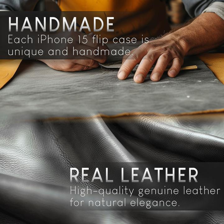 Produktbild Nalia Echt Leder Flip Case Hülle mit Magnetverschluss (Apple iPhone 15 Plus)