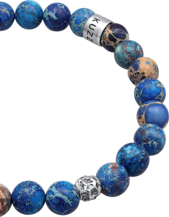 Produktbild Kuzzoi Armband Herren Achat Perlen Blau Beads 925 Silber (19 cm, Plastik, 925er Sterling Silber, Achat)