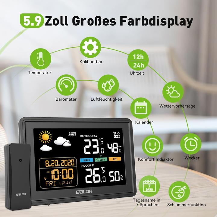 Produktbild Baldr Wetterstation mit Funkuhr und Aussensensor