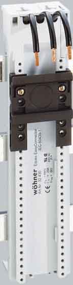 Actual product image Wöhner Busbar adapter spacing=60mm W200mm 2busbars 3Ltg AWG12 25A 5-10mm 45mm (Cable hole)