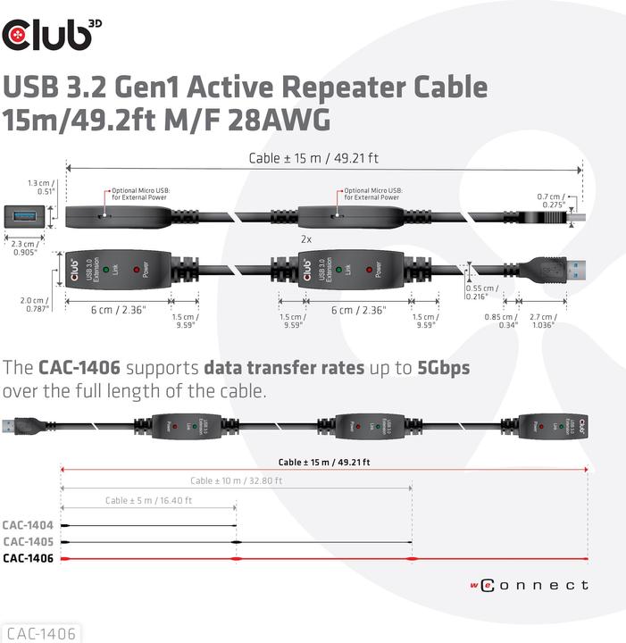 Produktbild Club 3D USB A – USB A (15 m, USB 3.2)
