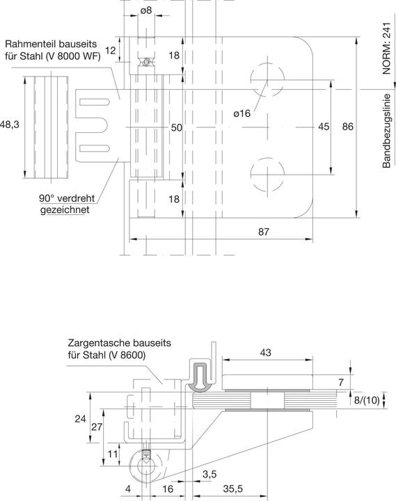 Produktbild Dormakaba DORMA-Glas Türband Flügelteil Junior Office 11.360, 48,5 mm,Edelstahl-Effekt