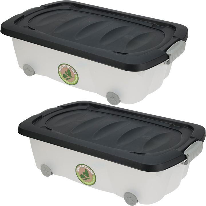 Produktbild Storage Solutions 2er-Set Unterbettkommode Kunststoff, mit Deckel und Rollen, 60 x 38 x 17,5 cm