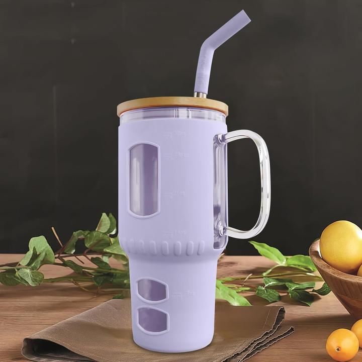 Produktbild Gewürzladen Näfels Glasbecher mit Strohhalm & Bambusdeckel (0.96 l)