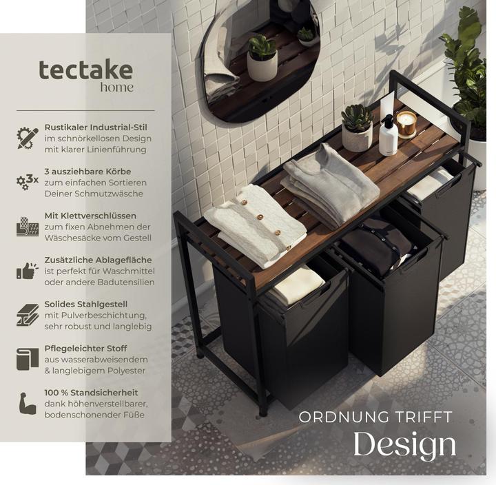 Image du produit tectake Panier à linge avec étagère, style industriel (38 l)