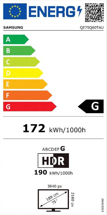 Energy Label Samsung QE75Q60T (75", QLED, 4K, 2020)
