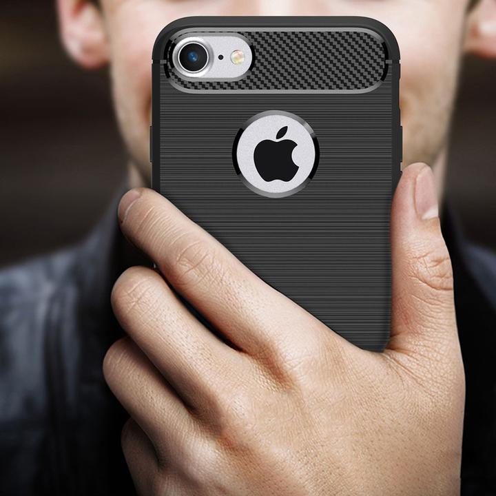 Actual product image König Design Apple iPhone 7 Plus TPU Case Carbon Fiber Optic Brushed Motif Protective Cover Grey (Apple iPhone 7 Plus)