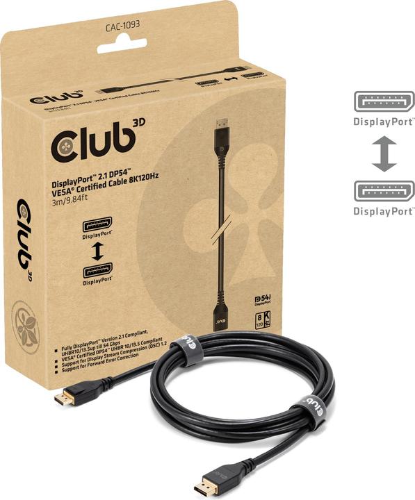 Club 3D Club3D DP-Kabel 2.1 DP54 zertifiziert 3m 8K120Hz St/St retail (3 m, DisplayPort)