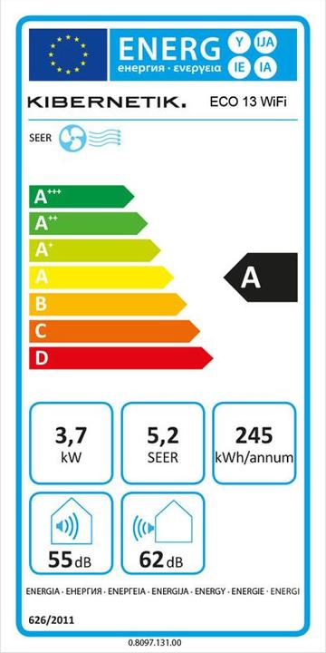 Etichetta energetica Kibernetik Climatizzatore split a dispositivo mobile ECO 13 con WiFi (81 m², 13650 BTU/h)