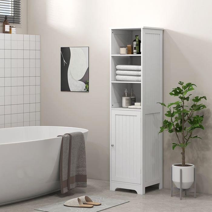 Immagine prodotto Swisshandel24 Mobiletto bagno 3 scomparti aperti 1 scomparto bagno bianco 40x38x160cm (40 x 38 x 160 cm)