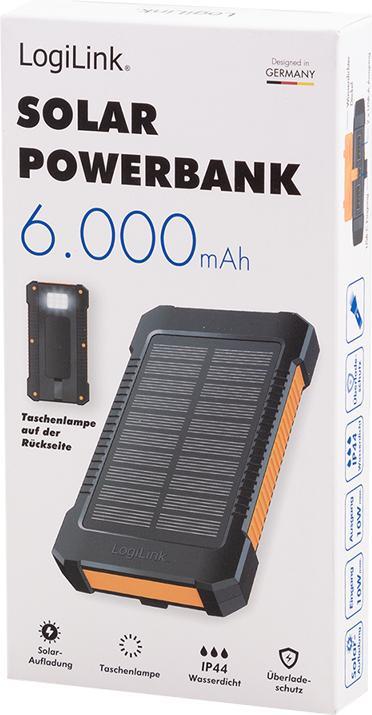 Actual product image LogiLink Solar Powerbank 6000 mAh, Flashlight, 2x USB-A (6000 mAh, 10 W)
