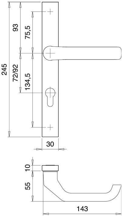 Produktbild EDI Profiltürgarnitur PAN 1200/K9/9203 Aluminium F1 PZ für Türstärke 68-75 mm (Türgriff)