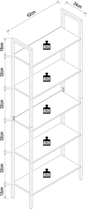 Image du produit VCM Métal Étagère sur pied Livres Flakos 5 compartiments (62 x 24 x 165 cm)