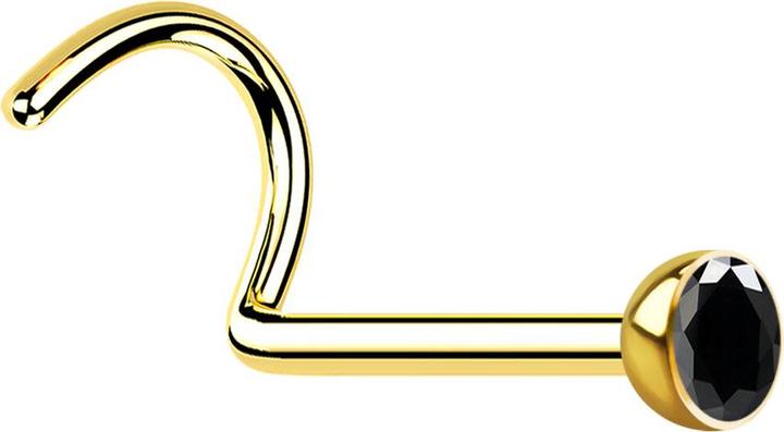 Image du produit Star Piercing Clou de nez courbé doré avec cristal noir (Acier chirurgical 316L)