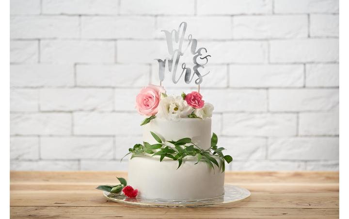 Actual product image Partydeco Cake topper Mr & Mrs 25.5 cm, 1 piece, silver