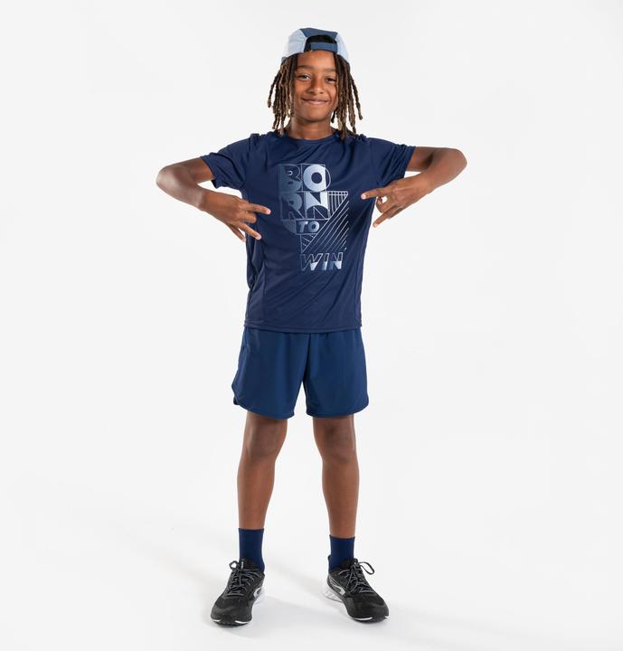 Produktbild Kiprun Laufshirt kurzarm Kinder atmungsaktiv - 500 Dry+ marineblau/grau (140)