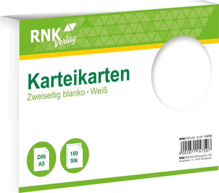 Actual product image Rnk Index cards blank A5 (A5, 205 g/m², 100 x)