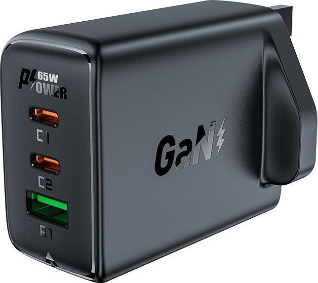 Produktbild Acefast charger GaN 65W 3 ports (1xUSB, 2xUSB C PD) UK plug black (A44) (65 W)