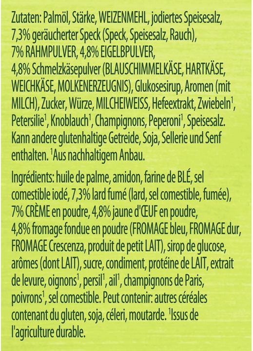 Valori nutrizionali e ingredienti Knorr Salsa per pasta alla carbonara, delicata salsa al formaggio con cubetti di pancetta piccante, per (28 g)