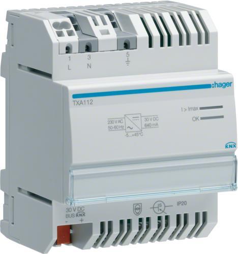 Hager Power supply 640mA TXA112 with 1 output and 1 choke KNX