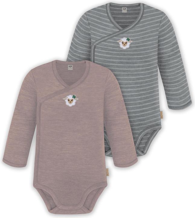 Normani 2er Set Unisex Baby Wickelbody Langarm-Strampler Einteiler aus Merinowolle - 9351