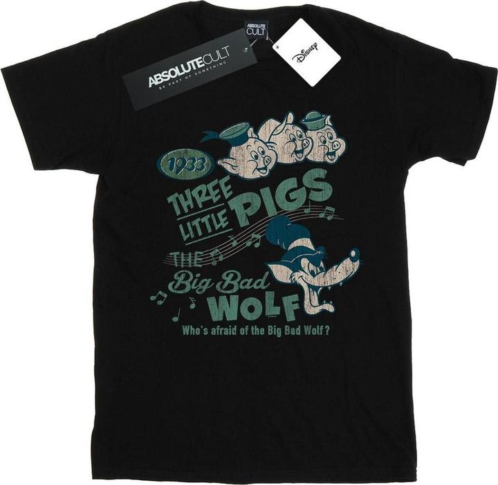 Actual product image Disney Womens/Ladies Three Little Pigs Who's Afraid Of The Big Bad Wolf Cotton Boyfriend T-Shirt (3XL)
