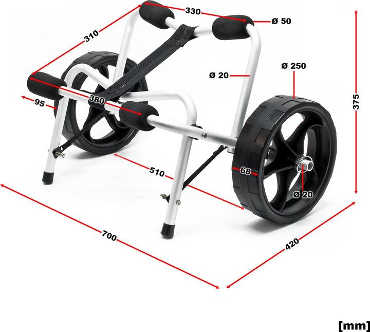 Immagine prodotto Wiltec Carro di trasporto Alu Pliable 68kg Kayak Canoë Avec Roues PU & Sangles en Nylon Fixation Sécu