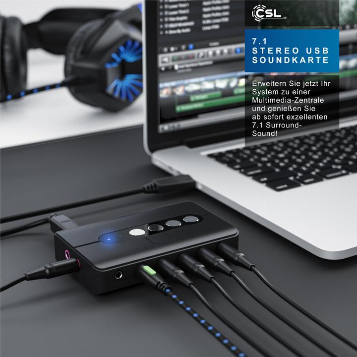 Image du produit CSL Carte son externe USB, son surround 7.1, adaptateur audio stéréo, pour PC - Win 10, 11 (USB)