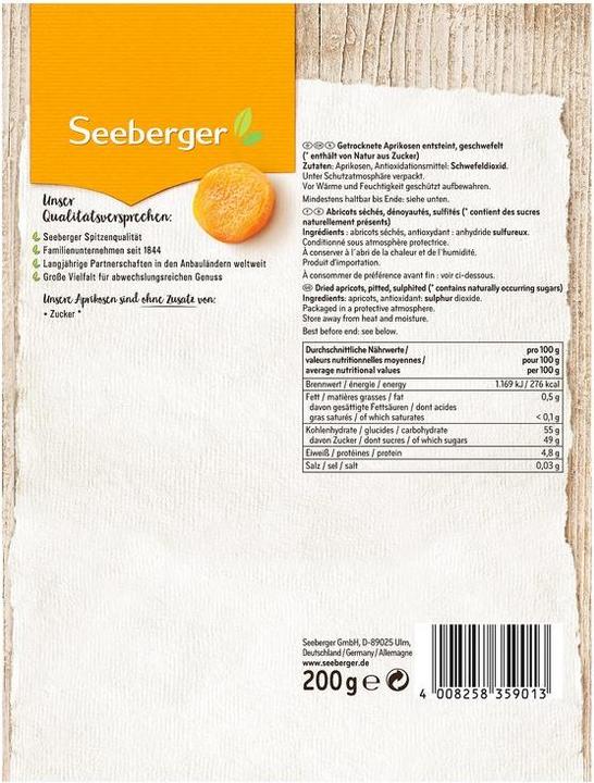 Valori nutrizionali e ingredienti Seeberger Albicocche (200 g)