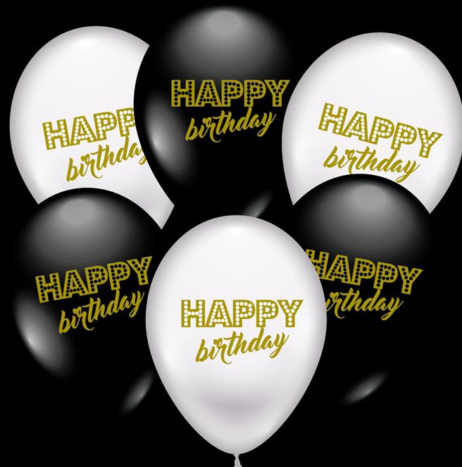 Actual product image Karaloon 30 Balloons Happy Birthday black & white