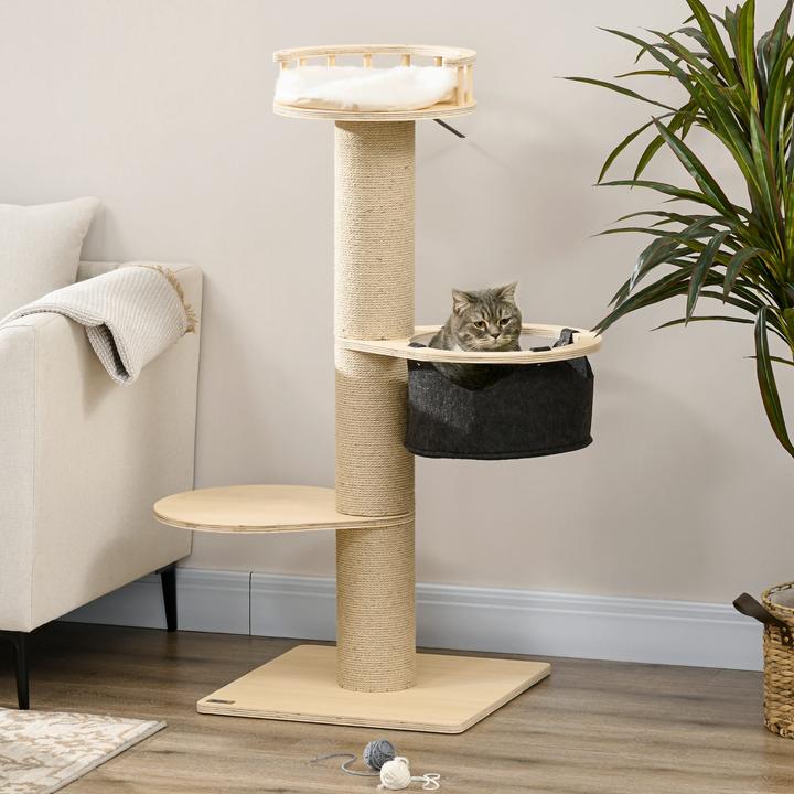 Produktbild PawHut Kratzbaum mit Hängematte und Aussichtsplattform (114 cm, Natur)