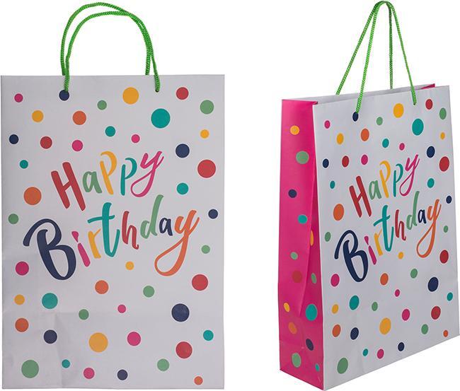 Actual product image G. Wurm Gift Bag, Happy Birthday with colourful dots made of paper/cardboard Grey (W/H/D) 25x34x8cm (1 x)